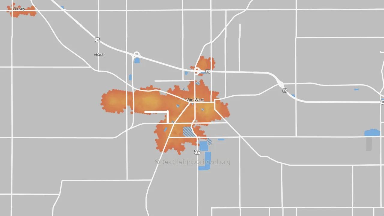 Bike Grade map of 45891, OH