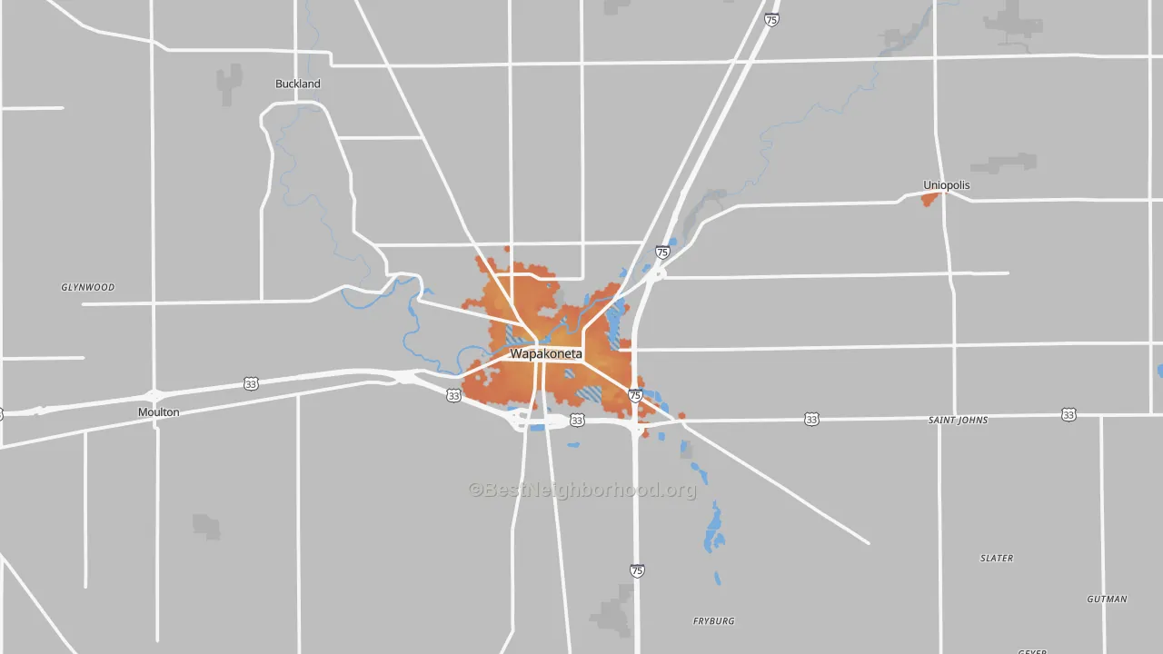 Bike Grade map of 45895, OH