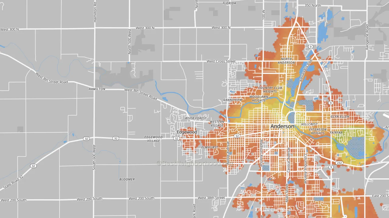Bike Grade map of 46011, IN