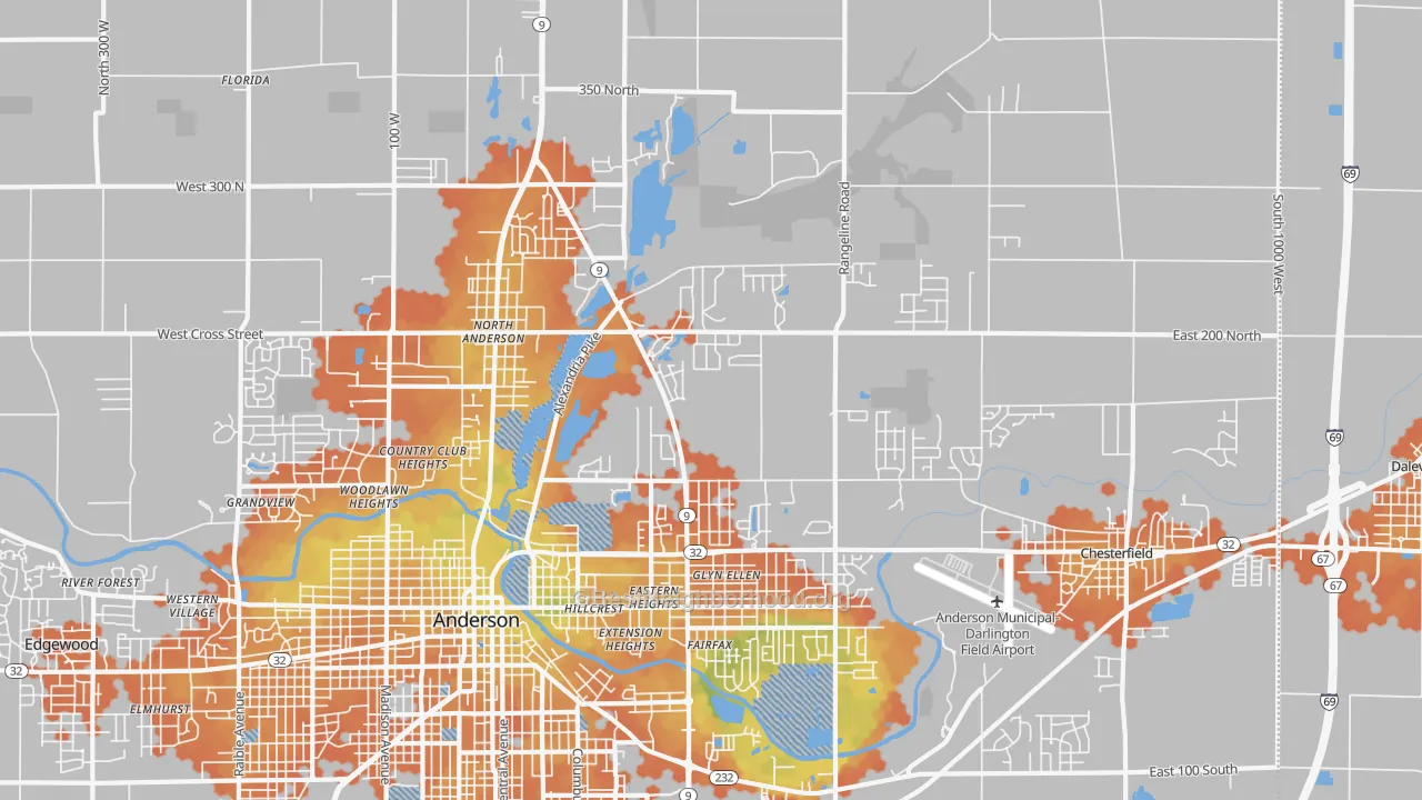 Bike Grade map of 46012, IN