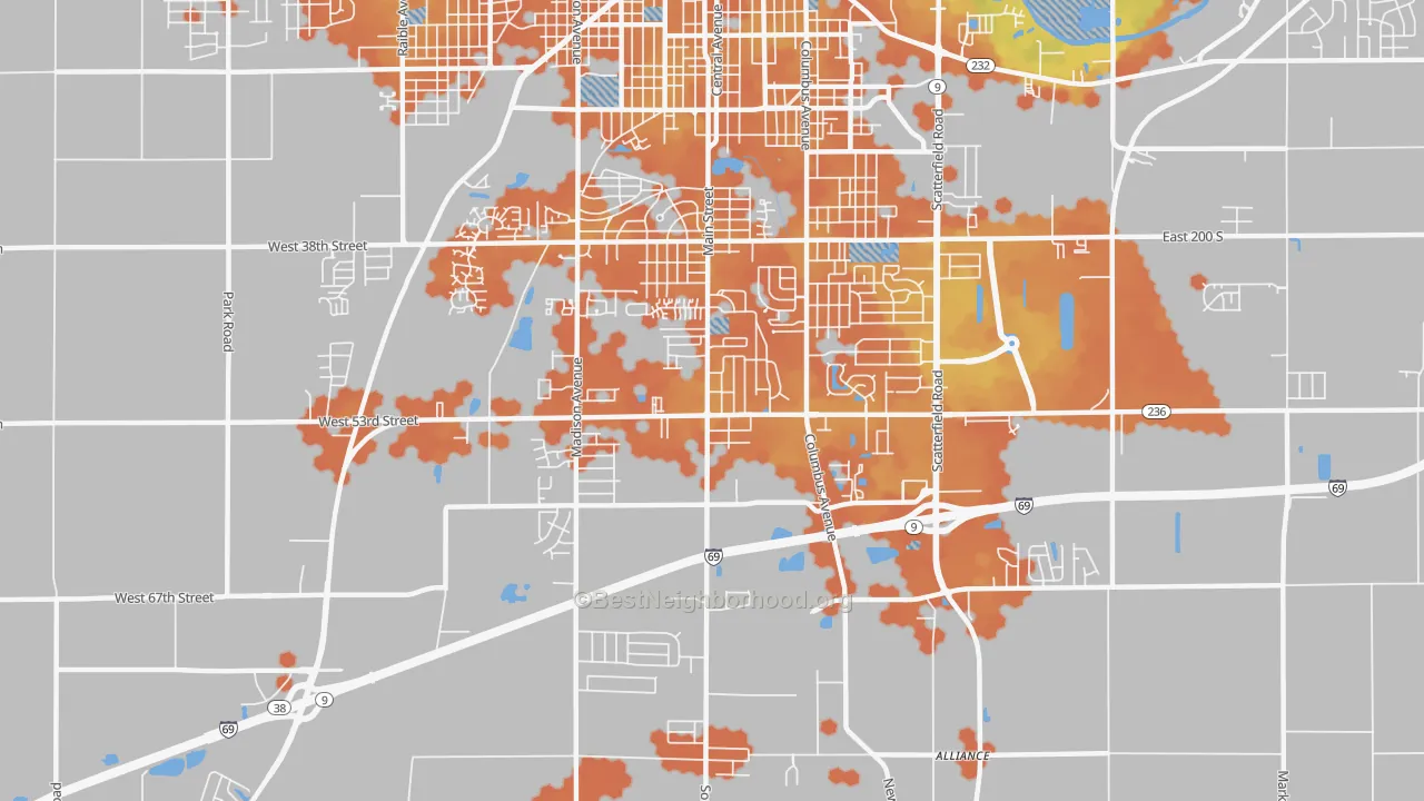 Bike Grade map of 46013, IN