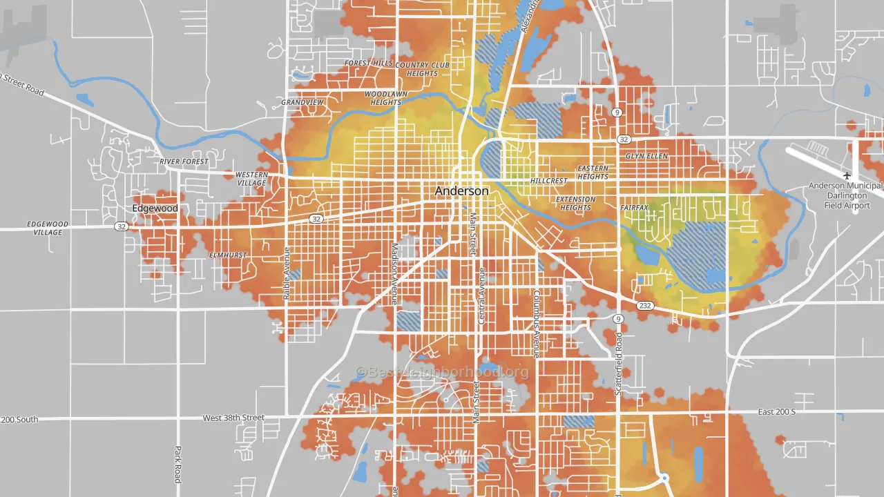 Bike Grade map of 46016, IN