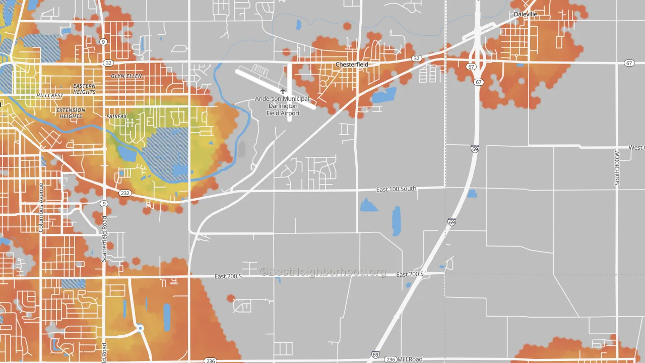 Bike Grade map of 46017, IN