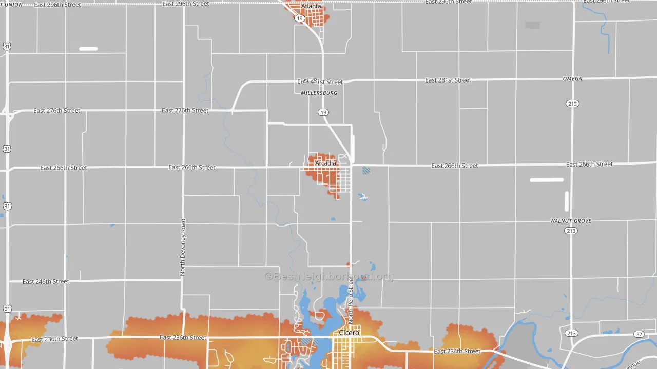 Bike Grade map of 46030, IN