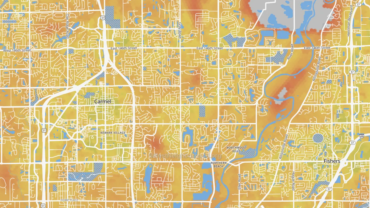 Bike Grade map of 46033, IN