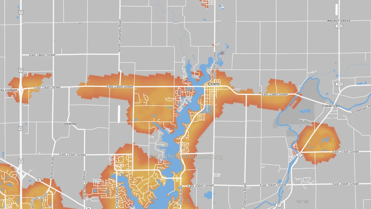 Bike Grade map of 46034, IN