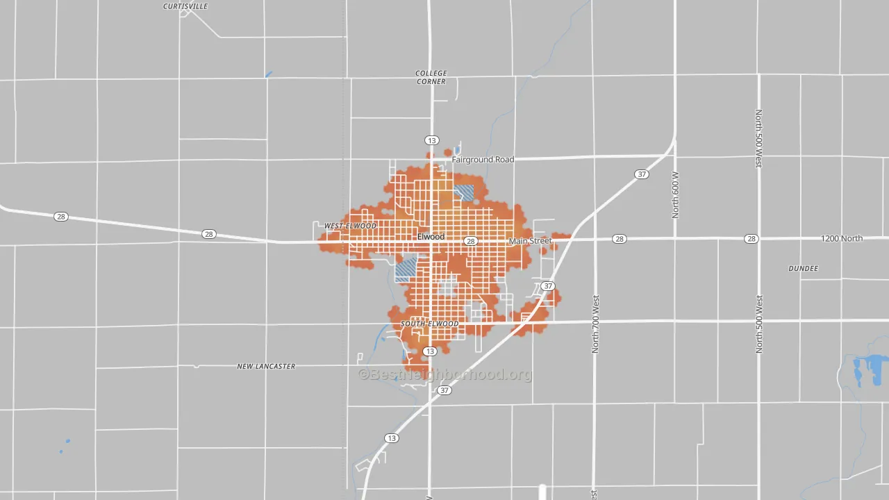 Bike Grade map of 46036, IN
