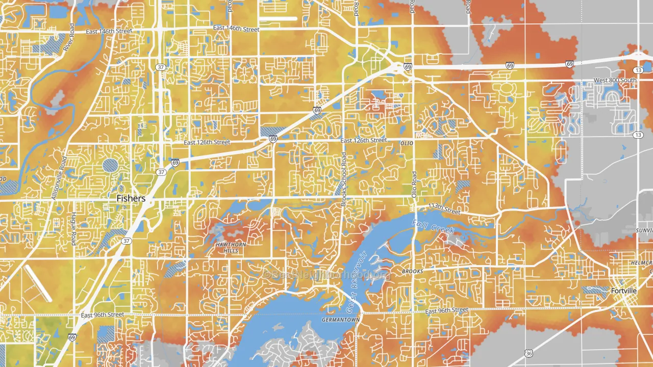 Bike Grade map of 46037, IN