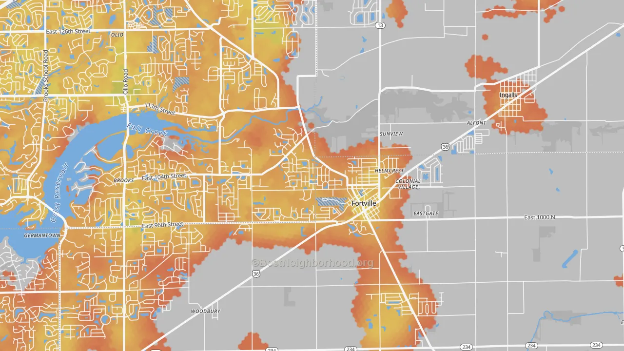 Bike Grade map of 46040, IN