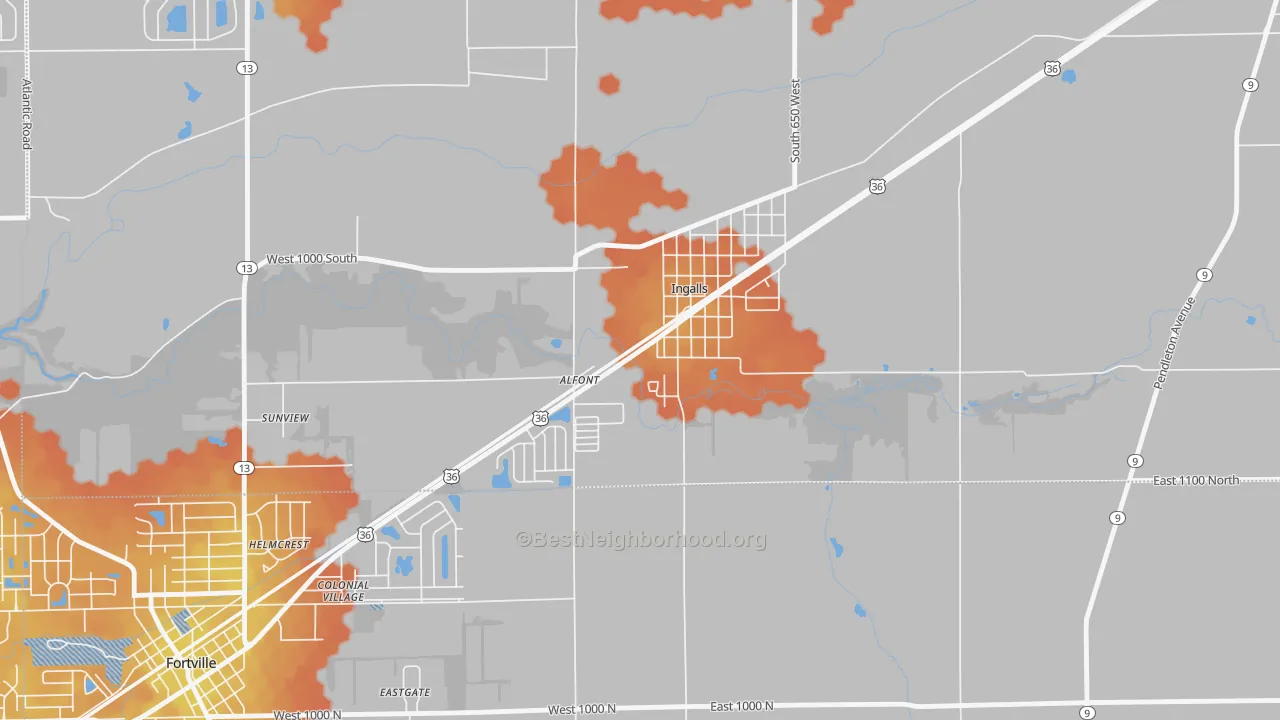 Bike Grade map of 46048, IN