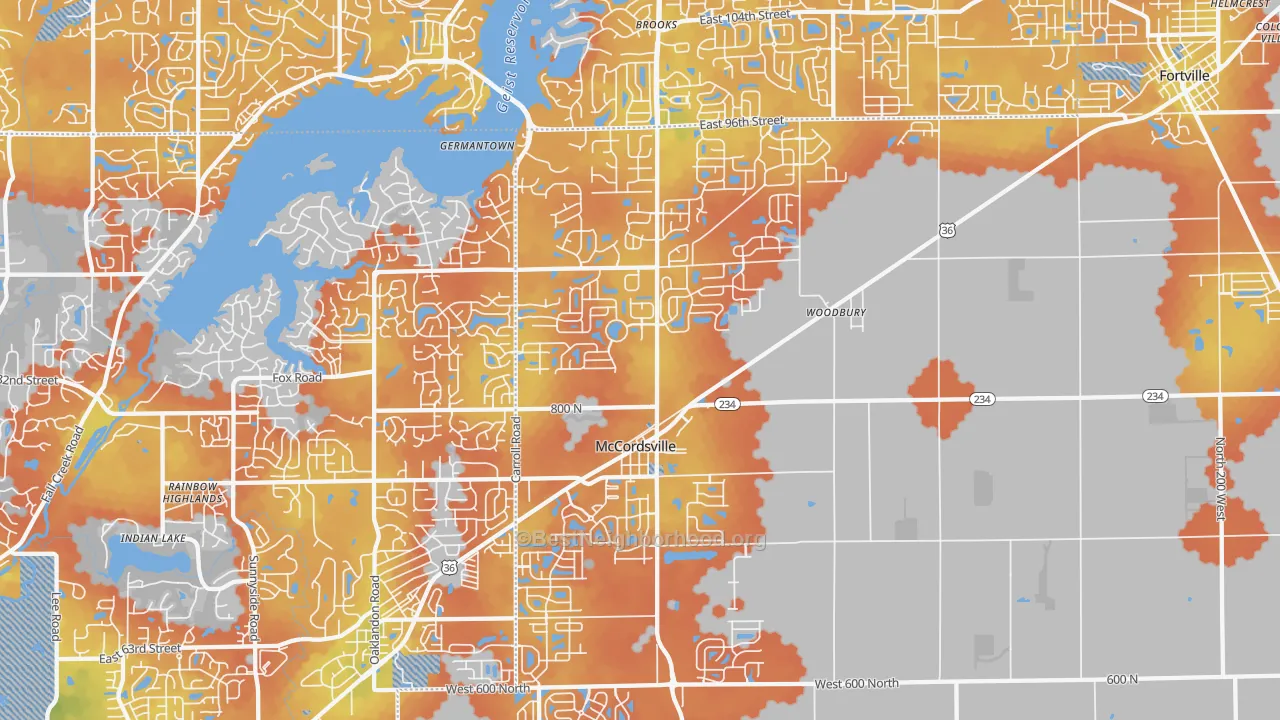 Bike Grade map of 46055, IN