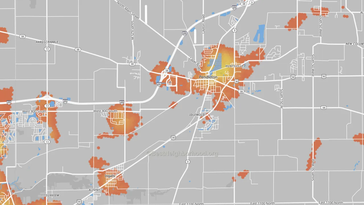 Bike Grade map of 46064, IN