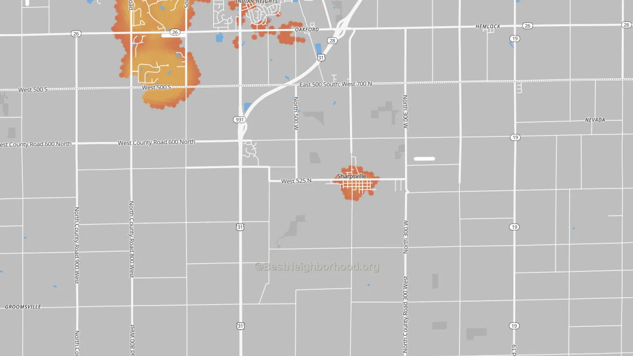 Bike Grade map of 46068, IN