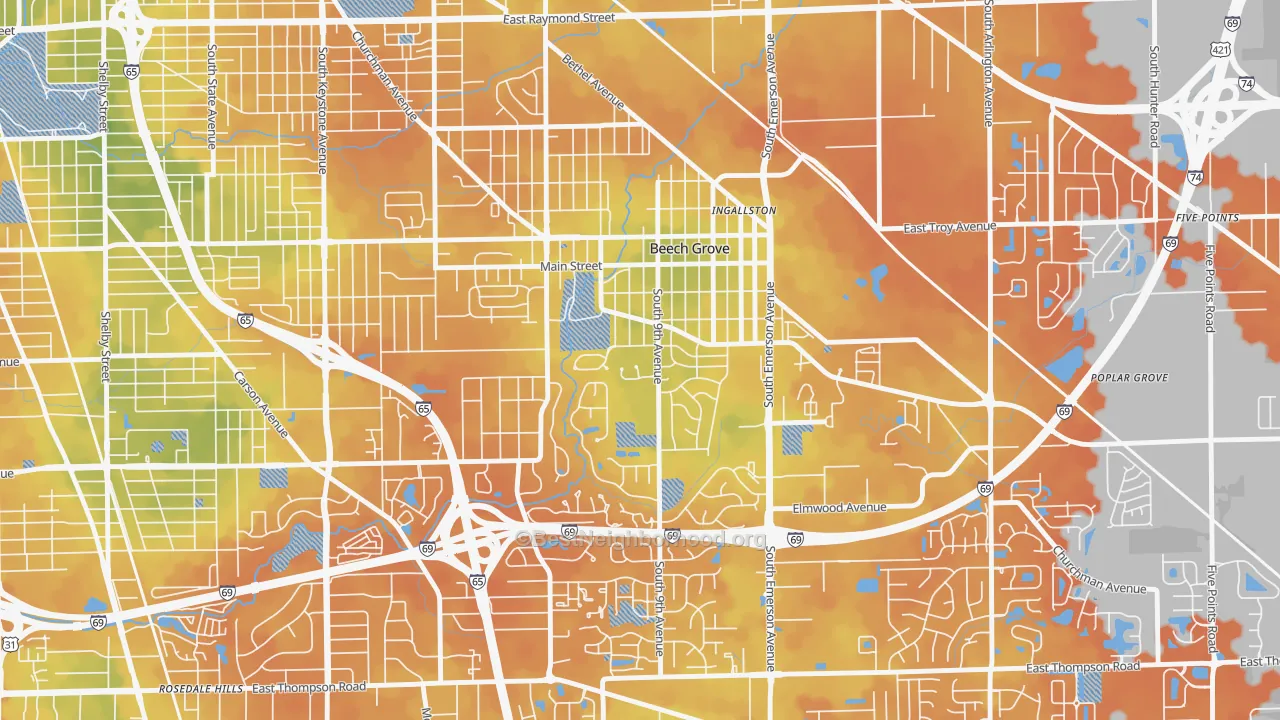 Bike Grade map of 46107, IN