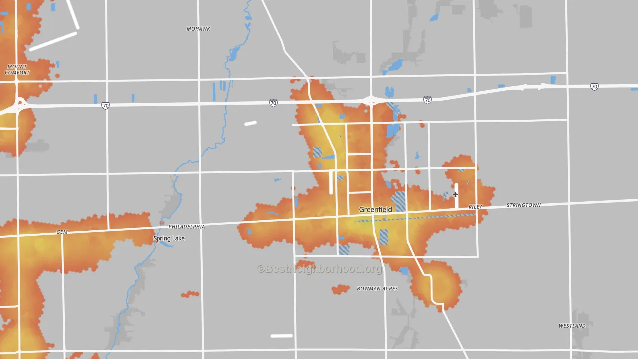 Bike Grade map of 46140, IN