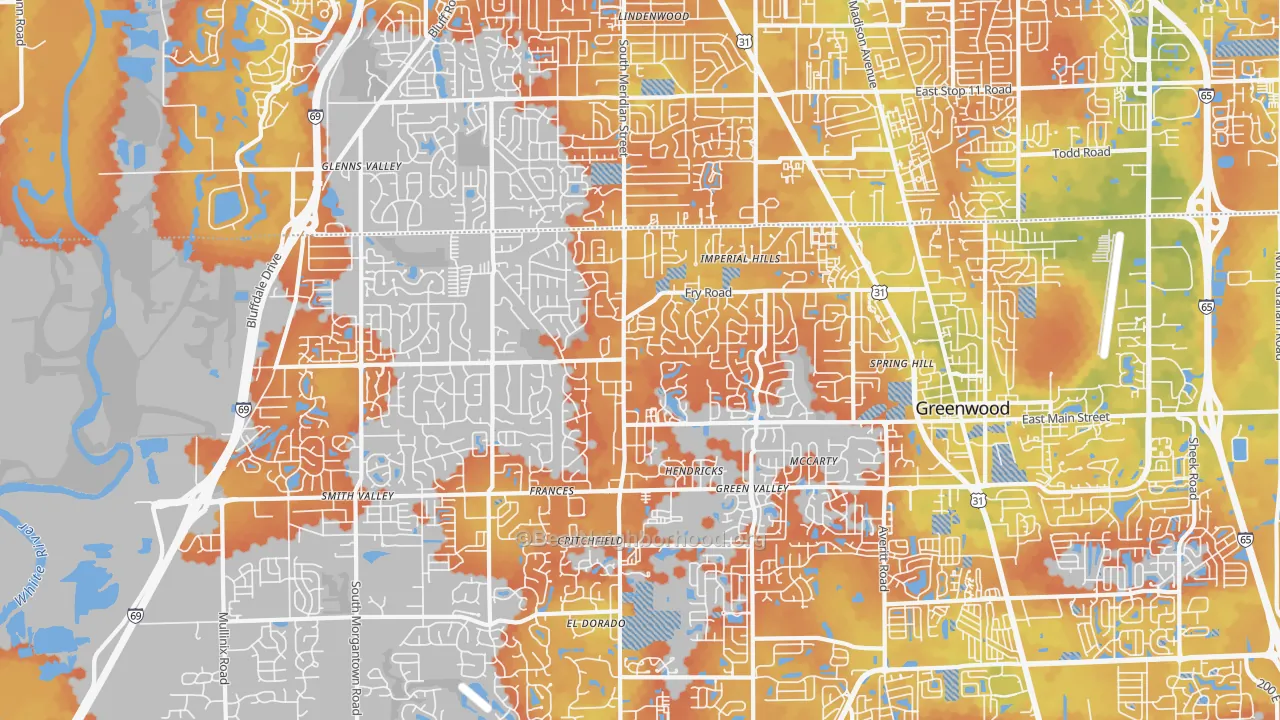 Bike Grade map of 46142, IN