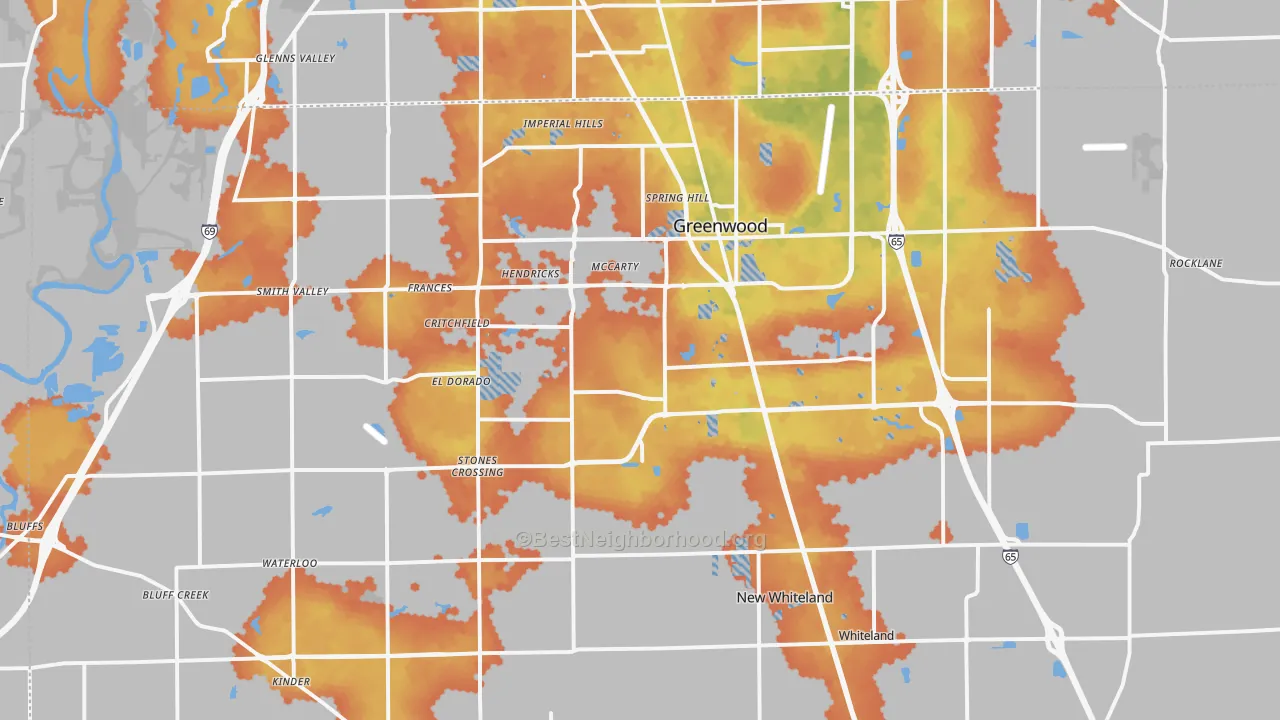 Bike Grade map of 46143, IN