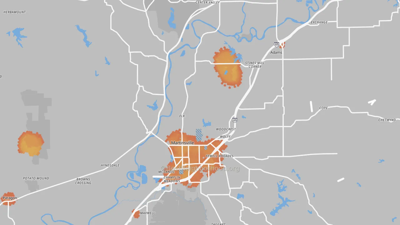 Bike Grade map of 46151, IN
