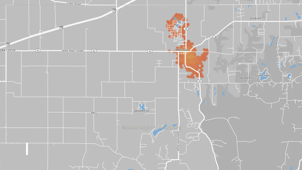 Bike Grade map of 46157, IN