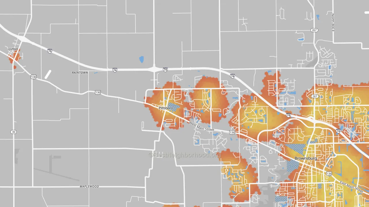 Bike Grade map of 46167, IN