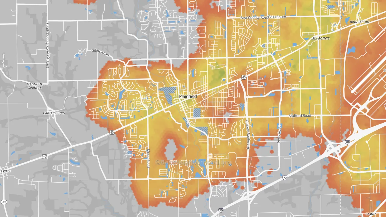 Bike Grade map of 46168, IN