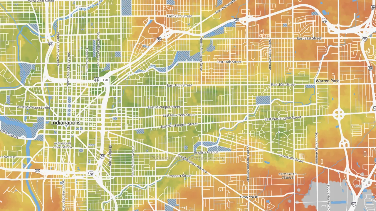 Bike Grade map of 46201, IN
