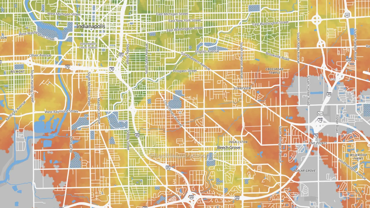 Bike Grade map of 46203, IN