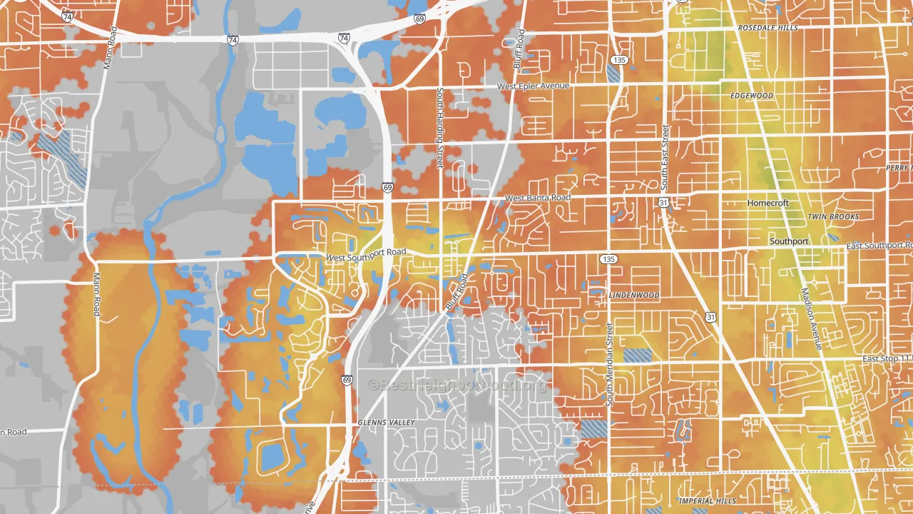 Bike Grade map of 46217, IN