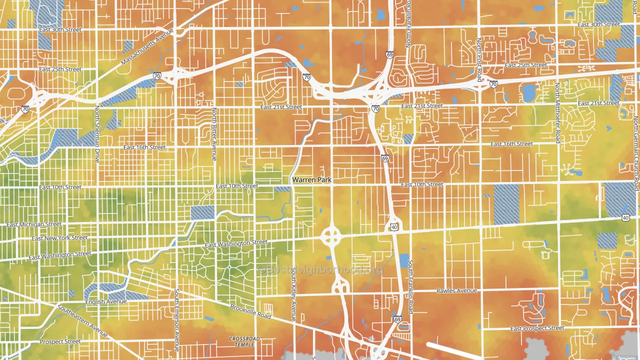 Bike Grade map of 46219, IN