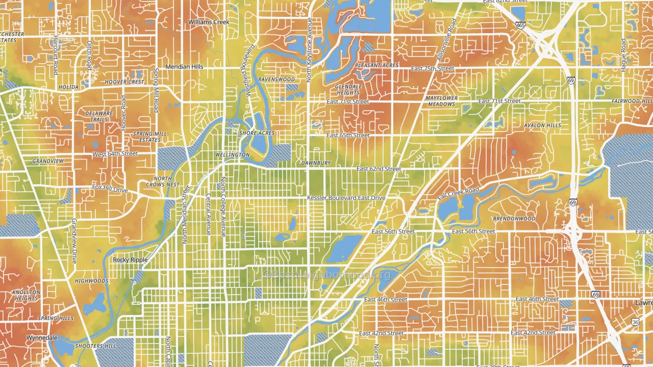 Bike Grade map of 46220, IN