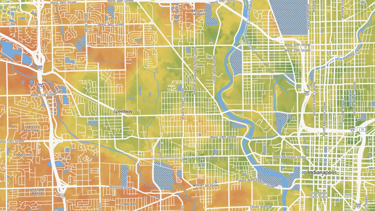 Bike Grade map of 46222, IN