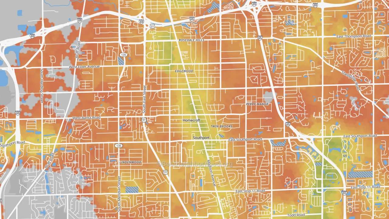 Bike Grade map of 46227, IN