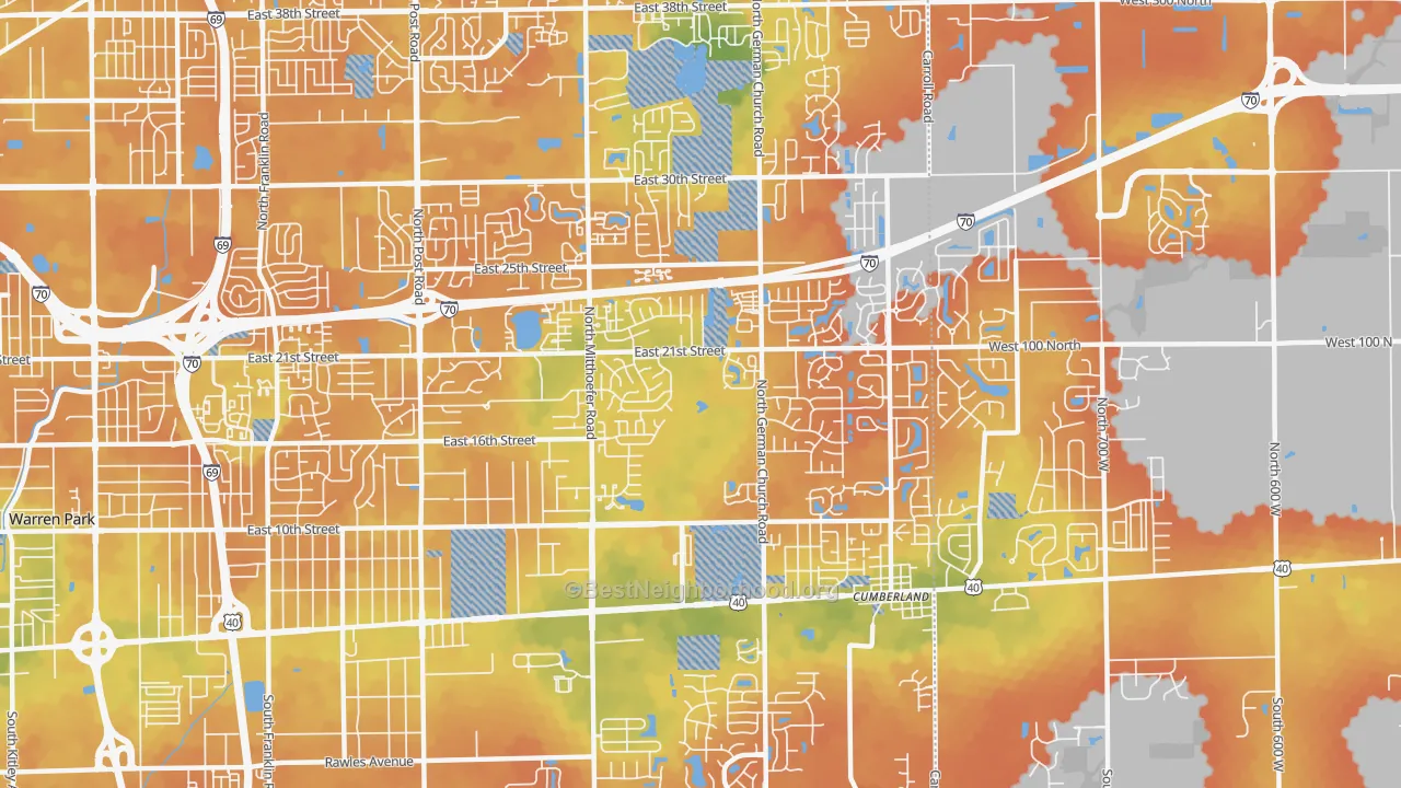 Bike Grade map of 46229, IN