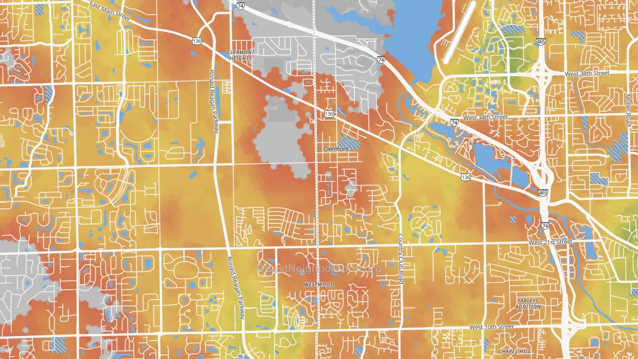 Bike Grade map of 46234, IN