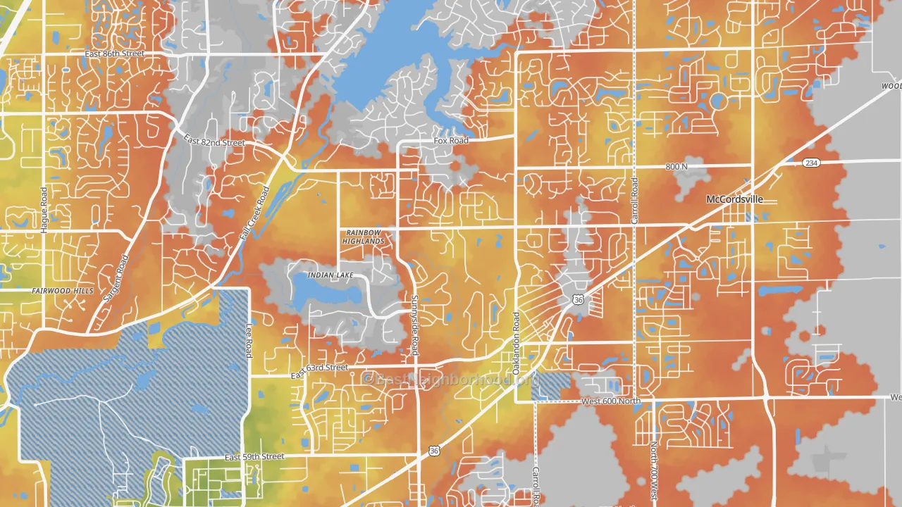 Bike Grade map of 46236, IN