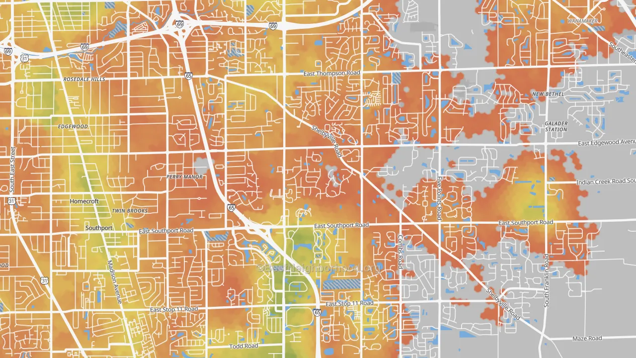 Bike Grade map of 46237, IN