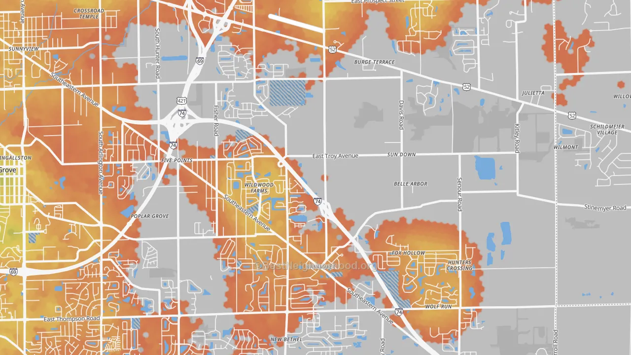 Bike Grade map of 46239, IN