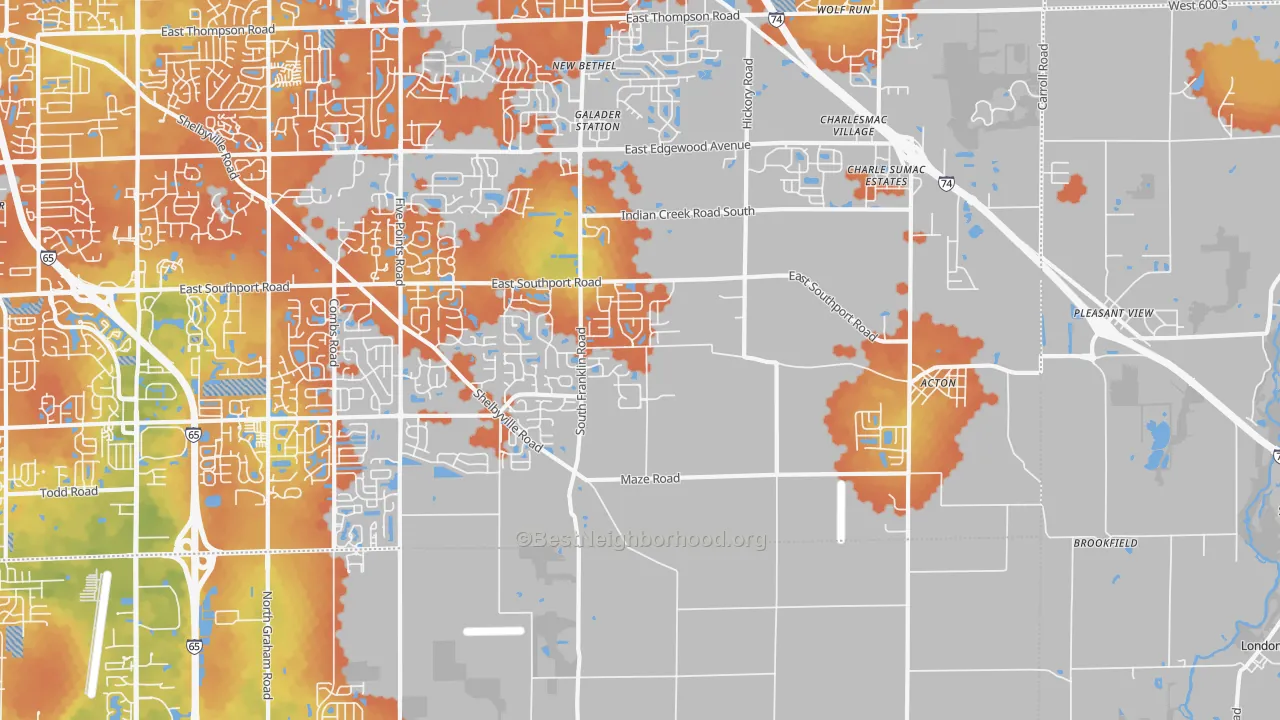 Bike Grade map of 46259, IN
