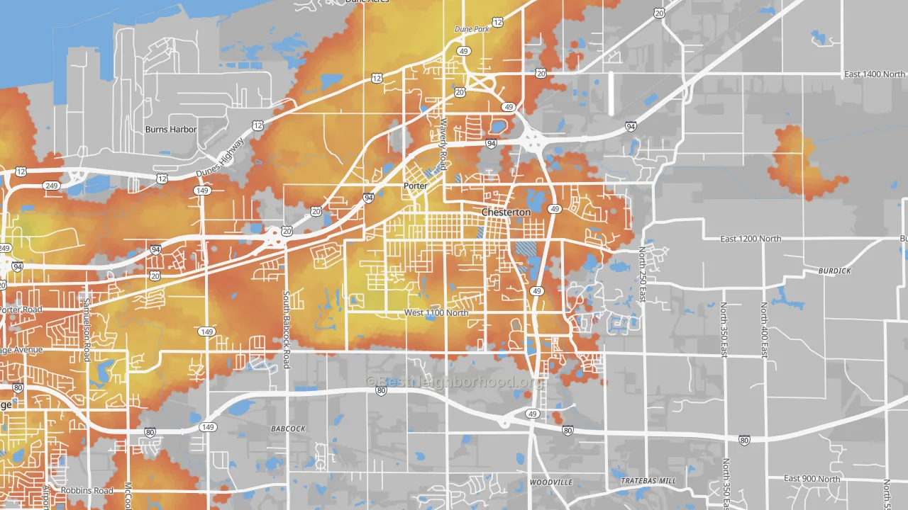 Bike Grade map of 46304, IN