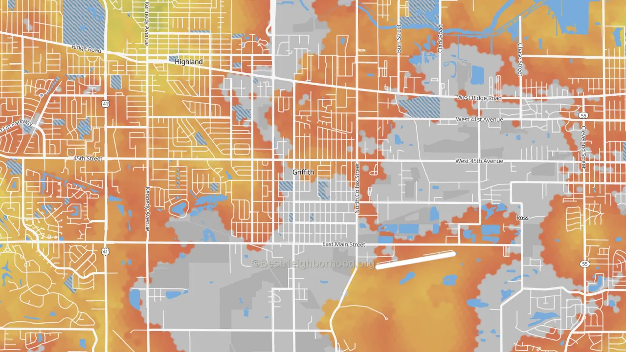 Bike Grade map of 46319, IN