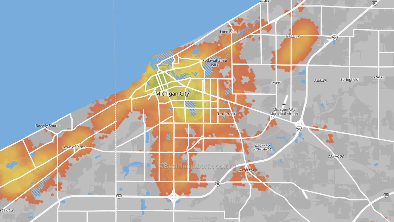 Bike Grade map of 46360, IN