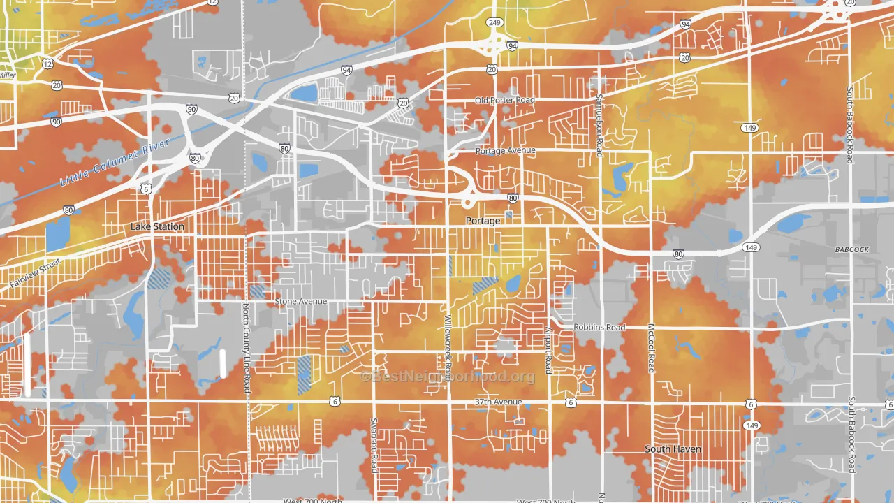 Bike Grade map of 46368, IN