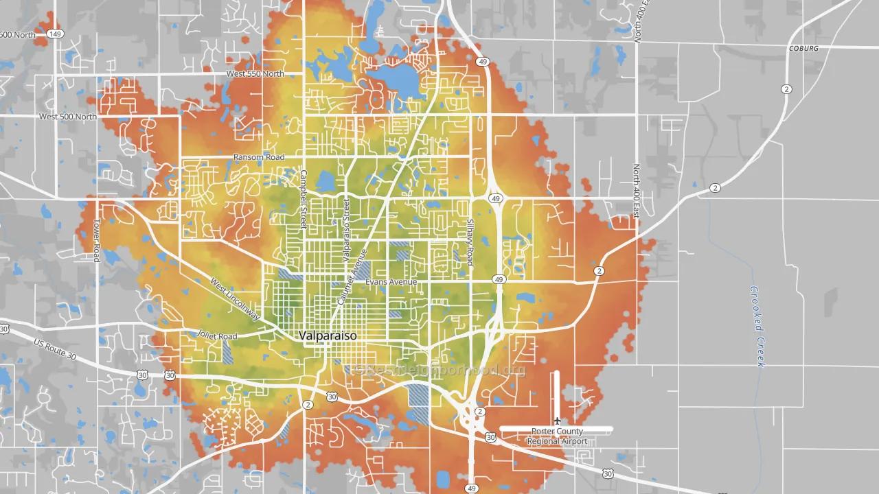 Bike Grade map of 46383, IN