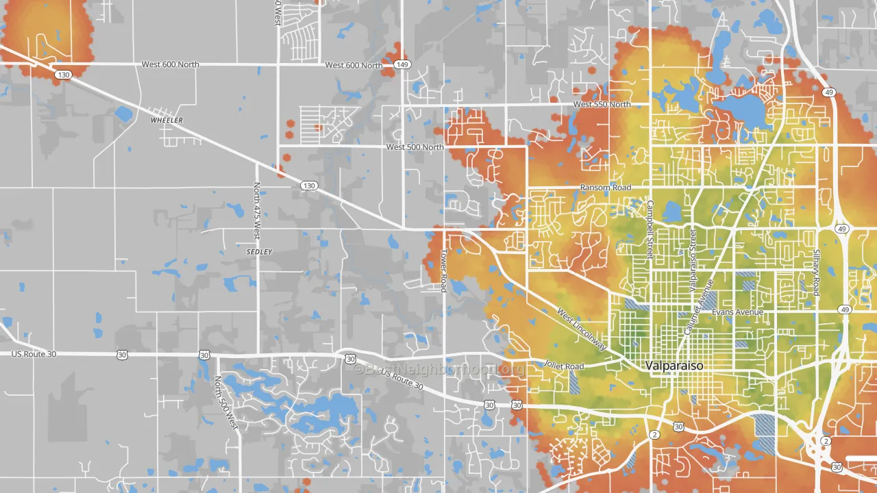 Bike Grade map of 46385, IN