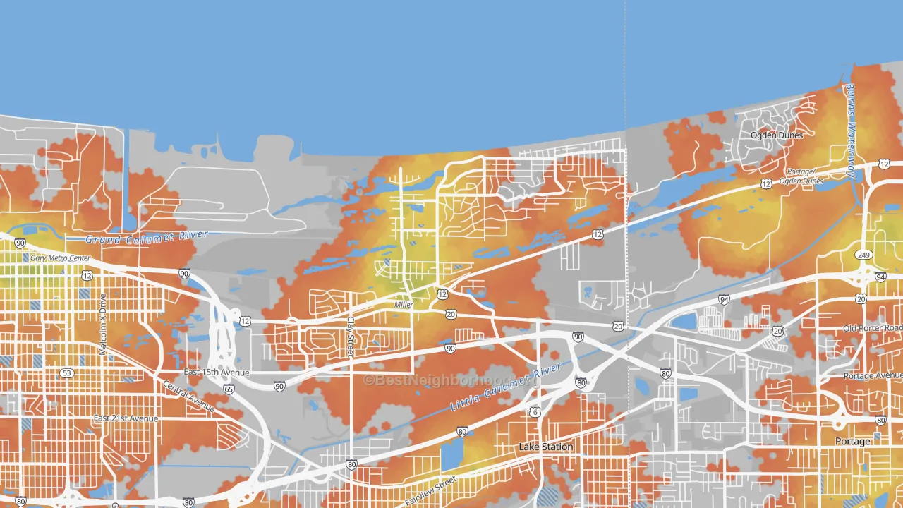 Bike Grade map of 46403, IN