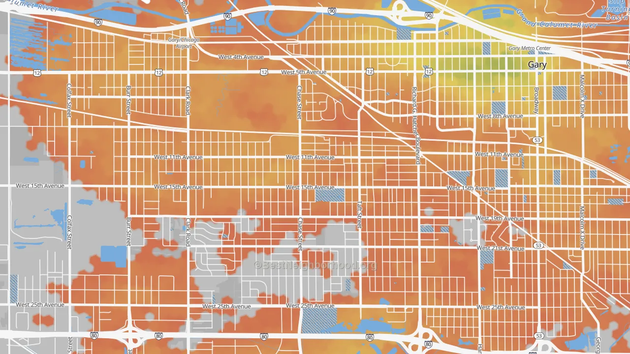 Bike Grade map of 46404, IN