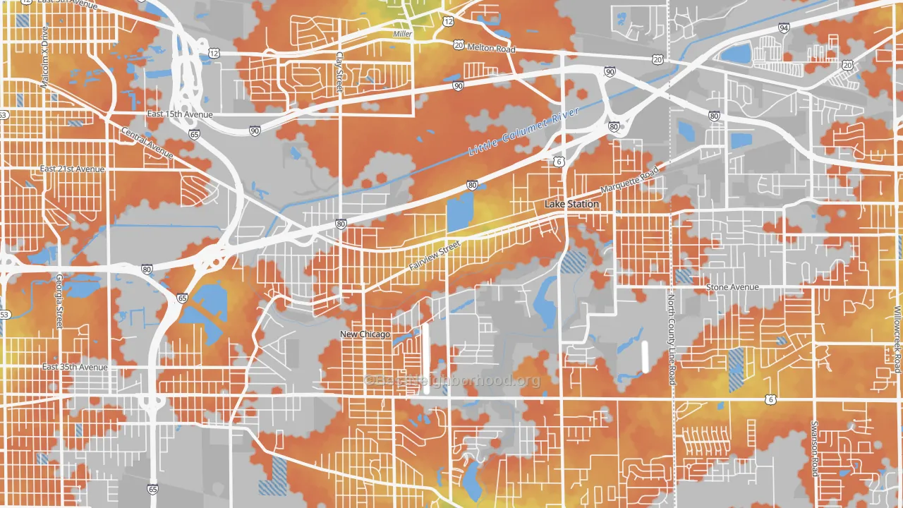 Bike Grade map of 46405, IN