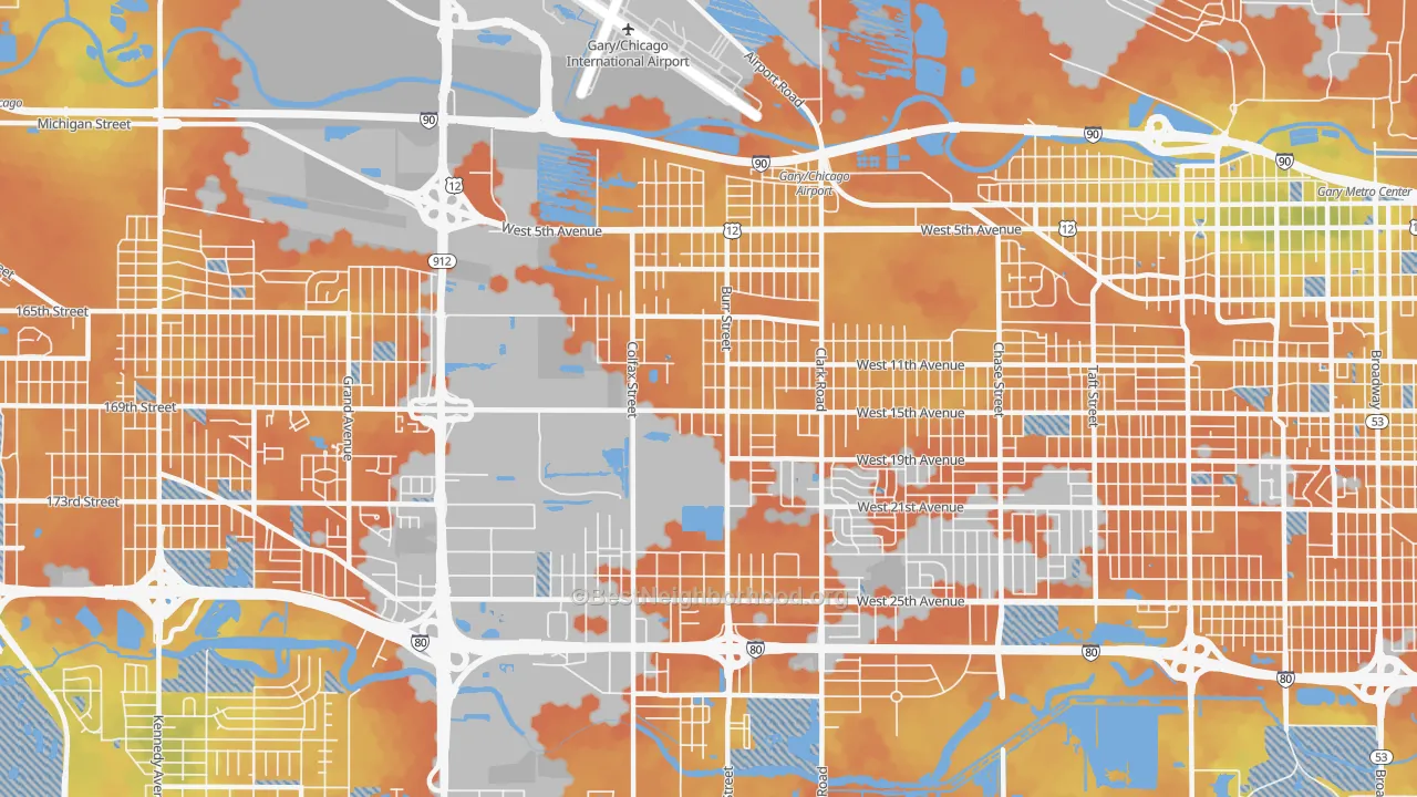 Bike Grade map of 46406, IN