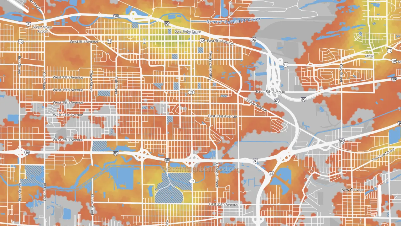 Bike Grade map of 46407, IN