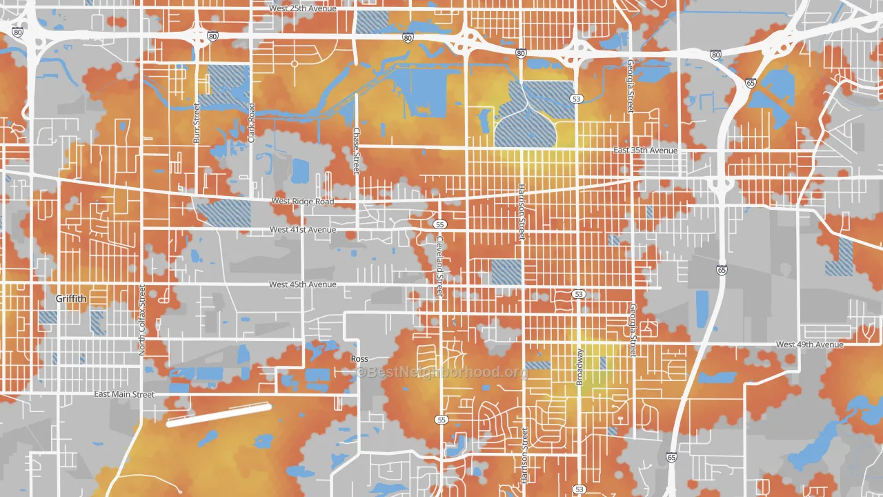 Bike Grade map of 46408, IN